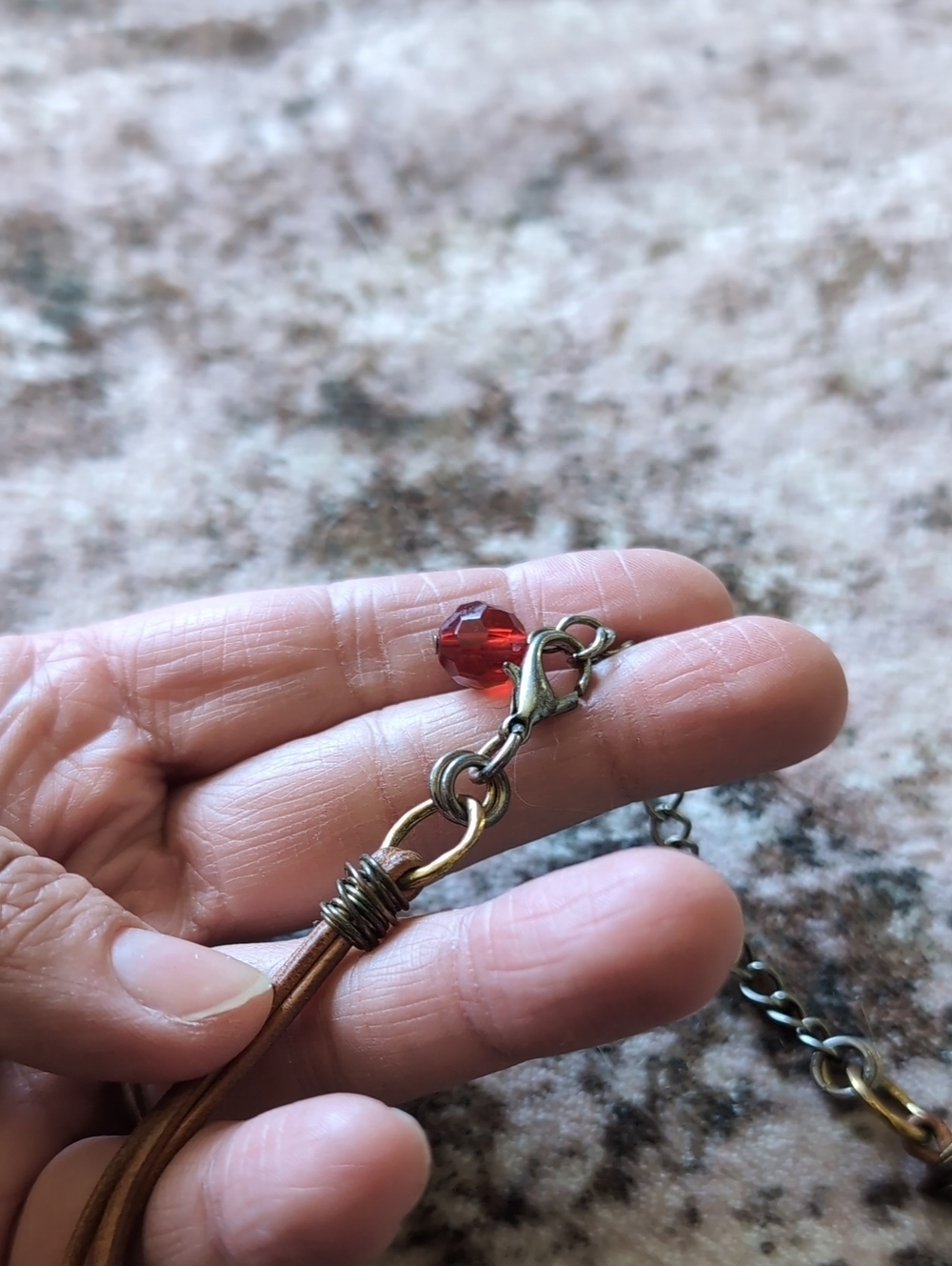 Vintage-Inspired Brown Cord Necklace with Red Pendant and Accent Beads - Picture 6 of 9